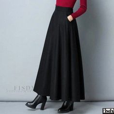 Fisdy - Falda larga de invierno para mujer con vestido de jersey y detalle de letras de lana Long Skirt Winter, Midi Skirt Winter, Knee Length Sweater, Womens Long Skirt, Winter Apparel, Wool Sweater Dress, Square Dance, Winter Attire, Flowy Design