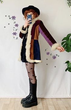 Maxamilist Outfit, Artsy Fashion Aesthetic, Whimsical Goth Fashion, Afghan Jacket, Whimsical Goth, Penny Lane Coat, Summer Festivals, Miniskirt Outfits, Patchwork Jacket