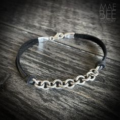 LAST ONE! - This beautiful sterling silver chain link is 2" long.  Simply knotted on black deerskin leather and secured with sterling ends and lobster clasp. These are great in alone, in pairs or stacked with other bracelets.  This last one is 7" long.  Be sure to measure your wrist for proper sizing. 7" is average for women.  Comes wrapped in a recycled-paper and velvet-ribboned gift box! Jewelry Mens, Bee Jewelry, Casual Jewelry, Silver Bells, Bracelet Leather, Festival Jewelry, Wedding Jewelry Bracelets, Deer Skin, Jewelry Silver