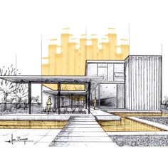 an architectural drawing of a modern building