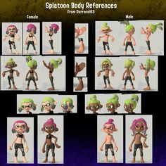 the splatoon body reference sheet is shown in various poses and expressions, including