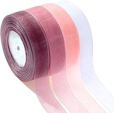 four rolls of pink and white sheer organe ribbon, with the words 4pack on each