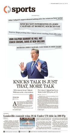 the front page of sports magazine, with an image of john calipra on it