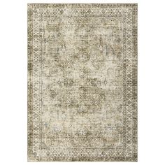 an antique style rug in beige and grey tones