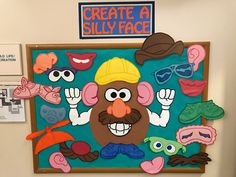 a bulletin board with various cartoon characters on it