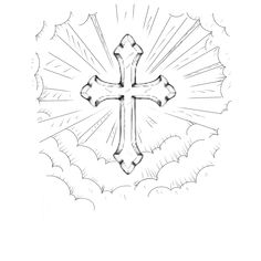 a drawing of a cross in the sky with sun rays coming out from behind it