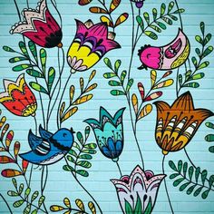 colorful flowers and birds are featured in this art print by colorfy app's artist person