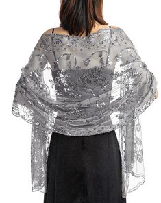 PRICES MAY VARY. Material: The dressy shawls and wraps for evening wear are super soft, comfortable, and lightweight. This see-through lace Sequin shawl is a gorgeous accessory for spring, summer, winter, and fall from day to night. Design: The vintage 1920s wrap for women is designed with sequin flower trim and scallop edge detail. A lovely lightweight scarf that makes a great gift for Valentine's Day, stuffer for Christmas, Thanksgiving, New Year, Mother's Day, Birthday, Graduation, or other s Sequin Shawl, Grey Shawl, Shawl Outfit, Sparkly Scarf, Special Event Outfit, Dallon Weekes, Bridesmaid Shawl, Sequin Flower, Evening Shawls