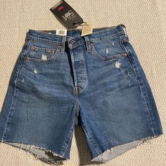 Nwt Levi’s 501 Button Fly Shorts. Mid Thigh. Easy Through The Hip. Like Distressing. Smoke Free Home. Levi’s 501 Mid Thigh Shorts, Levis Mom Jeans, Levi 501 Shorts, Levis Denim Shorts, Mid Thigh Shorts, Mom Jeans Shorts, Ripped Denim Shorts, Frayed Jeans, Mid Rise Shorts