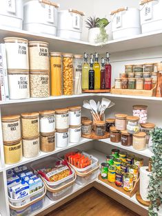 an organized pantry filled with lots of food