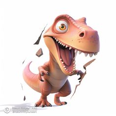 a cartoon dinosaur with its mouth open and it's teeth ripped off from the ground