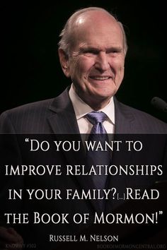 an older man in a suit and tie with a quote from russell m nelson on it