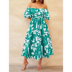 Season:Summer; Fabric:Polyester; Sleeve Length:Half Sleeve; Look After Me:Machine wash; Gender:Women's; Style:Stylish,Casual; Elasticity:Micro-elastic; Occasion:Date,Vacation,Daily; Fit Type:Regular Fit; Dresses Type:A Line Dress,Swing Dress,Casual Dress,Summer Dress; Pattern:Leaf,Floral; Design:Backless,Print; Neckline:Off Shoulder; Sleeve Type:Puff Sleeve; Front page:FF; Listing Date:04/25/2024; Bust:; Length:; Waist:; Fit US Size:; Fit UK Size:; Fit EU Size:; Dress Length Type:Long Dress Maxi Puff Sleeve Long Dress, Off Shoulder Puff Sleeve, Sleeve Long Dress, Shoulder Puff Sleeve, Pattern Leaf, Cheap Maxi Dresses, Dress Stylish, Maxi Dress Online, Dress Maxi