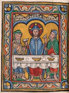 an image of the last supper of jesus with three men in medieval style art work