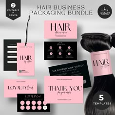 hair packaging bundle with pink and black tags