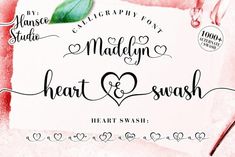 the wedding font and calligraphy is displayed on a piece of paper that says, madly heart & swash