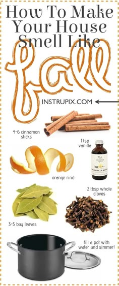 an image of how to make your house smell like bacon with cinnamon, orange peels and