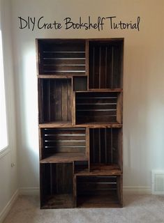 the diy crate bookshelf is made out of wood