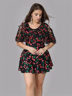 [Plus Size] Black 1930s Cherry Skirt Swimsuit Fitted Cherry Print Swimwear For Beach, Cherry Print Swimwear For Pool, Red Cherry Print Swimwear For Beach, Cherry Print Beachwear Swimwear, Summer Cherry Print Swimwear, Retro Swimwear, Skirt Swimsuit, Type Of Pants, Swim Suit Bottoms