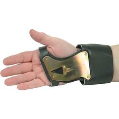 a hand wearing a wrist brace with an arrow on the top and two fingers holding onto it