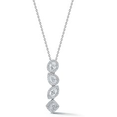 Sofer Jewelry - Multi-shape Halo Diamond Linear Pendant in 14K White Gold Fine Jewelry Platinum Pear-shaped Diamond Necklace, Platinum Pear-shaped Diamond Necklace, Platinum Baguette Cut Diamond Necklace For Wedding, Baguette Cut Diamond Necklace In Platinum For Wedding, Baguette Cut Platinum Diamond Necklace For Wedding, Platinum Marquise Necklace For Wedding, Wedding Platinum Marquise Necklace, Marquise Cut White Gold Diamond Necklace For Formal Occasions, Timeless Teardrop Platinum Jewelry