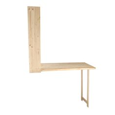 a wooden shelf sitting on top of a white wall