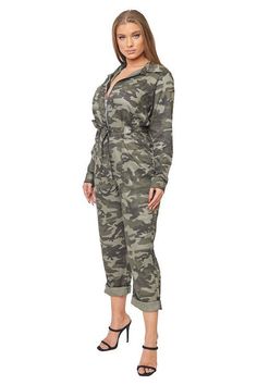 Ships within the US only Jumpsuit features collard neckline , camo print detail, Front button zipper, Long Sleeve, Belt , front pockets, 100% Rayon, Non Stretch, Made in the US Khaki Military Long Sleeve Jumpsuit, Khaki Military Style Long Sleeve Jumpsuits, Military Style Long Sleeve Khaki Jumpsuit, Camouflage Jumpsuit, Only Jumpsuit, Camo Jumpsuit, Gray Camo, Wide Sleeves, Camo Print