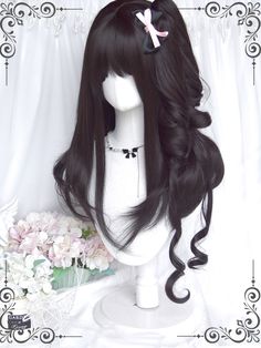 Get the ultimate kawaii look with our black long synthetic wig with ponytail claw clips! This versatile wig features a sleek black color and comes with a convenient ponytail claw clip attachment for easy styling. Whether you're aiming for a Lolita-inspired ensemble or simply want to elevate your everyday look, this wig is the perfect accessory.  Please note that this product includes the wig, two claw clips, or a set.  Option A: A long wig.  Option B: A pair of claw clips.  Option C: A long wig Hairstyles With Clips, Wig With Ponytail, Ponytail Claw Clip, Pretty Wigs, Basic Hairstyles, Drawing Hair Tutorial, Traditional Hairstyle, Option B, Kawaii Hairstyles