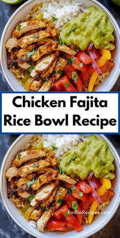 chicken fajita rice bowl recipe with guacamole