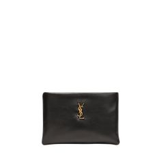 Saint Laurent clutch bag in pillow leather  Features YSL logo lettering  Zip top closure  Approx. 6.3"H x 9.1"W x 1.2"D Professional cleaning recommended Made in Italy Evening Clutch Bag With Logo Plaque, Evening Clutch Bags With Logo Plaque, Evening Clutch With Logo Plaque, Luxury Clutch Bag With Logo Plaque, Saint Laurent Clutch, Ysl Clutch, Ysl Logo, Professional Cleaning, Zip Top