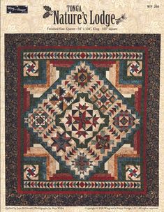 the cover of tonga nature's lodge quilt pattern is shown in black and white