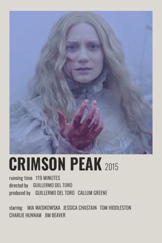 the poster for crimson peak is shown in white