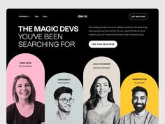 the magic devs website is shown with three people smiling and looking at each other