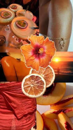 there is a collage with oranges and other things