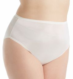 This full coverage high rise panty has a subtle shine and a smooth lightweight feel for maximum comfort. Made of nylon with cotton crotch lining. Sewn-on elastic along waistband and leg openings for custom fit. Silky smooth body with a slight shine. High rise. Panties provide full rear coverage. High cut legs are sexier and lighter looking. Sewn-in cotton crotch for comfort. Shadowline Women's Plus Size Nylon Hi-Leg Brief Panty in Ivory (17842P) | Size 11 | HerRoom.com Sheer Nylon Short Bottoms, Sheer Short Nylon Bottoms, Sheer Nylon Shorts, Feminine Sheer Stretch Bottoms, Elegant Nylon Bottoms With High-cut Leg, Nylon Brief Bottoms Partially Lined, Sheer High-waist Nylon Bottoms, Feminine Bottoms For Daywear, White Bottoms With Elastic Waistband And High-cut Leg