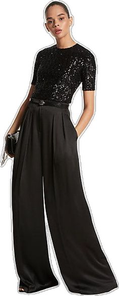 Sleek Wide Leg Evening Pants, Sleek Wide Leg Pants For Evening, Silk High-waisted Wide Leg Evening Pants, Silk High-waisted Wide Leg Pants For Evening, High-waisted Silk Wide Leg Pants For Evening, Chic Silk Wide Leg Formal Pants, Chic Silk Wide Leg Pants For Formal Occasions, Luxury Satin Bottoms For Evening, Sleek Satin Wide Leg Pants