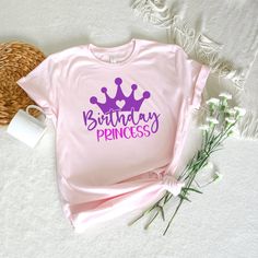 Pink Crew Neck Top For Birthday, Pink Crew Neck Top For First Birthday, Purple Graphic Print T-shirt For Birthday, Pink Birthday T-shirt With Name Print, Pink T-shirt For Birthday, Pink T-shirt With Name Print For Birthday, Pink Graphic Print Top For Birthday, Pink Letter Print Top For Birthday, Pink Tops With Letter Print For First Birthday