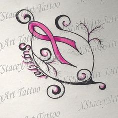 a pink ribbon on top of a tattoo design