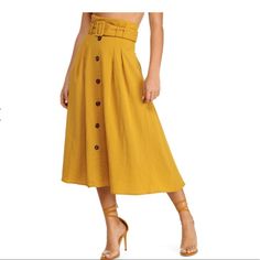 Essue Button Down Mustard Skirt From Windsor - S - Brand New, No Tags, Linen Like Material! High Waist Buttoned Maxi Skirt For Summer, High-waisted Buttoned Maxi Skirt For Summer, High-waist Maxi Skirt With Buttons For Summer, High Waist Maxi Skirt With Button Closure For Summer, Chic Midi-length Bottoms With Buttons, Midi Length Bottoms With Button Closure For Day Out, Chic Midi Length Bottoms With Buttons, Casual Midi Skirt With Button Closure For Day Out, Long Skirt With Button Closure For Day Out