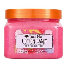 Tree Hut Sugar Scrub in Cotton Candy is a softly, sweet carnival-scented body scrub featuring strawberry blended with fragrance notes of sweet cream and spun sugar. This formula is enhanced with light reflective pigments for a playful experience while you exfoliate and renew your skin. Tree Hut Sugar Scrubs are infused with Certified Shea Butter, and an array of natural oils, including Evening Primrose, Safflower Seed, Sweet Almond, Avocado, and Orange Oil. This scrub provides intense exfoliatio Tree Hut Cotton Candy, Shea Sugar Scrub, Best Body Scrub, Exfoliating Body Scrub, Shower Skin Care, Sugar Body Scrub, Sugar Body, Exfoliating Scrub, Tree Hut