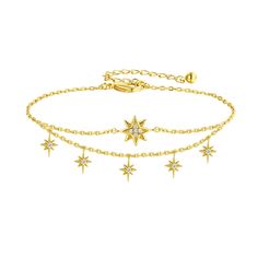 PRICES MAY VARY. 【Unique Romantic Design】Double star bracelets usually symbolize eternity and commitment. The star as a design element represents unchanging love and companionship, while the double-layered design symbolizes the bonding and bonding of each other's hearts. 【Adjustable Size】The gold dainty bracelets chain is 7.0 inches (18 cm) long with a 2 inches (5 cm) extension. Suitable for most people's wrist size, lightweight and fit the wrist curve, bring you a comfortable wearing experience Gold Celestial Charm Bracelet As A Gift, Gold Star Chain Bracelet As Gift, Star Bracelets, Gold Bracelets Stacked, Presents For Girlfriend, Bracelets Chain, Dainty Gold Bracelet, Gold Chain Bracelet, Romantic Design