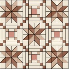 a quilt pattern with brown and pink squares on it's sides, including the center star