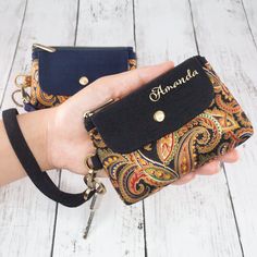 "PimthadaR Paisley Wallet, Paisley Coin Purse Keychain Wristlet Wallet, RFID Wallet Women Small Zipper Pouch, Personalized Wallet, Travel Card Holder. Delicately handmade and sturdy floral coin purse. Japanese premium metallic gold printed 100% cotton floral change purse, keychain card holder with front snap button pocket, detachable wrist strap, and key ring. It is fully lined with soft 100% cotton. ✔ This is a unique minimalist wallet for you and a perfect gift for your loved ones. This keycha Handheld Wallets With Cell Phone Pocket For Gift, Gift Clutch With Interior Key Chain Holder, Personal Coin Purse Clutch With Card Slots, Handheld Wallets With Zipper Closure As Gift, Mobile Phone Bag Wristlet Pouch As Gift, Gift Wallets With Cell Phone Pocket In Clutch Shape, Coin Purse With Zipper Closure As Gift, Handheld Coin Purse With Zipper Closure As Gift, Rfid Wallet Woman