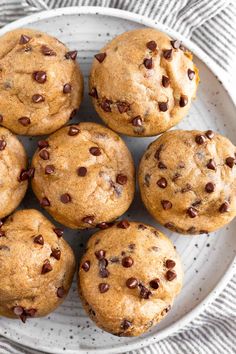 chocolate chip muffins on a white plate