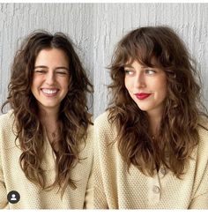 Long Bob Haircut With Layers Curly, Shag Haircut Natural Wavy Hair, Long Layered Wavy Hair With Curtain Bangs, Medium Wavy Shag With Bangs, Fluffy Mid Length Hair, Shag Haircut Before And After, 70’s Shag Haircut, Natural Curly Hair With Bangs