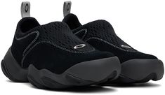 Low-top mesh and suede slip-on sneakers in black. · Logo bonded at vamp · Webbing pull-loop at sock-style collar · Padded Ortholite® insole · Aeroprene™ jersey lining · Sculptural EVA rubber midsole · Treaded rubber sole · Contrast stitching in white Supplier color: Caviar mesh