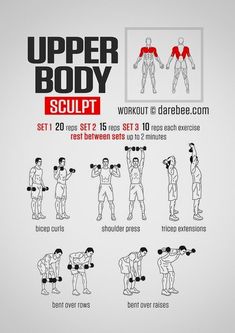 the upper body sculpt workout poster shows how to do it with dumbbells