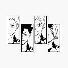 four anime avatars sticker on a white background, with black and white lines