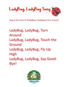 the ladybug song is shown in red and white