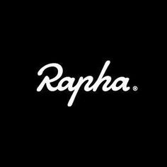 the rapha logo is shown in white on a black background, and it says rapha